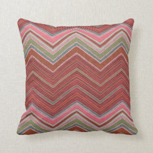 Girly Red Pink Zigzag Pattern Cushion