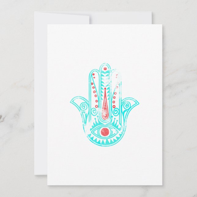 Girly red teal watercolor Hamsa Hand of Fatima (Front)