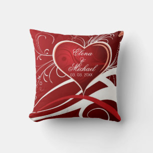 Girly Red & White Abstract Heart And Floral Swirls Cushion