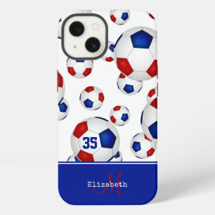 girly red white blue soccer balls personalised iPhone 13 case