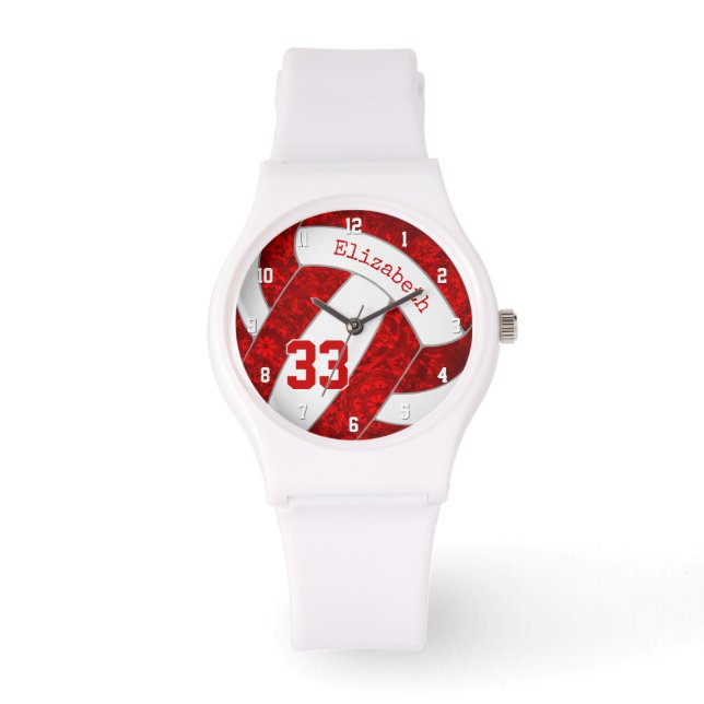 girly red white custom sports volleyball watch (Front)