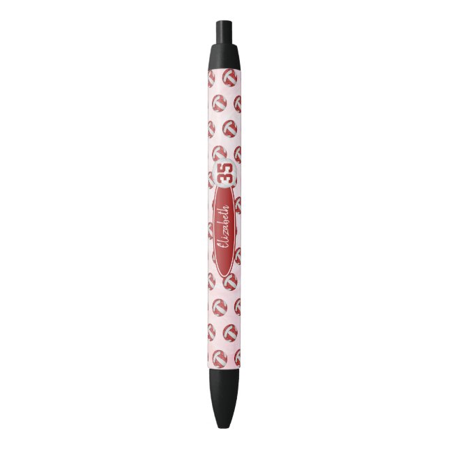 girly red white personalised volleyball black ink pen (Front Vertical)