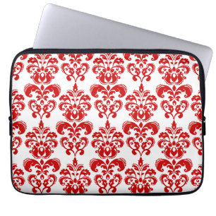 Girly Red White Vintage Damask Pattern 2 Laptop Sleeve