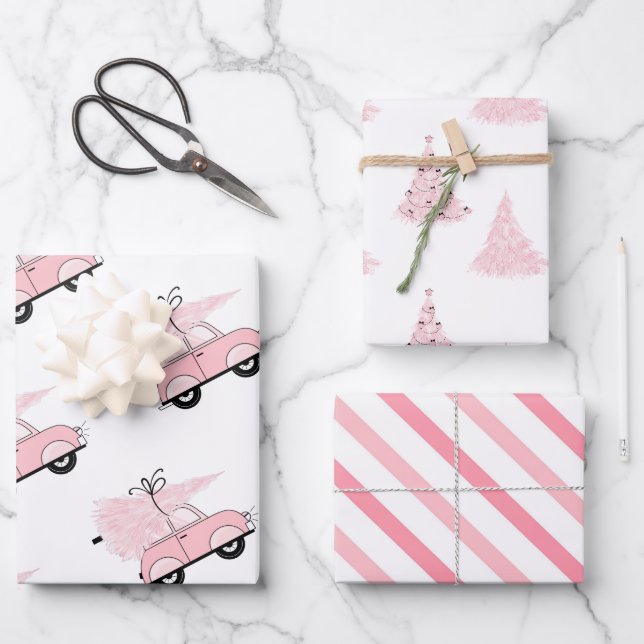 Girly Retro Chic Pink Christmas Wrapping Paper Sheet (Front)
