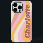 Girly Retro Vintage Wave Personalised Name Case-Mate iPhone 14 Pro Max Case<br><div class="desc">Girly Retro Vintage Wave Personalised Name iPhone Smart Phone Cases features a retro wave in shades of pink, orange and white with your personalised name in elegant trendy modern script accented. Personalise by editing the text in the text box provided. Perfect for birthday, Christmas, Mother's Day, baby showers, bridal showers,...</div>
