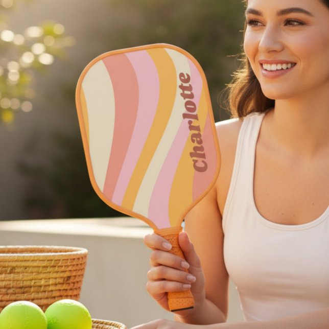 Girly Retro Vintage Wave Personalized Name Pickleball Paddle (Creator Uploaded)