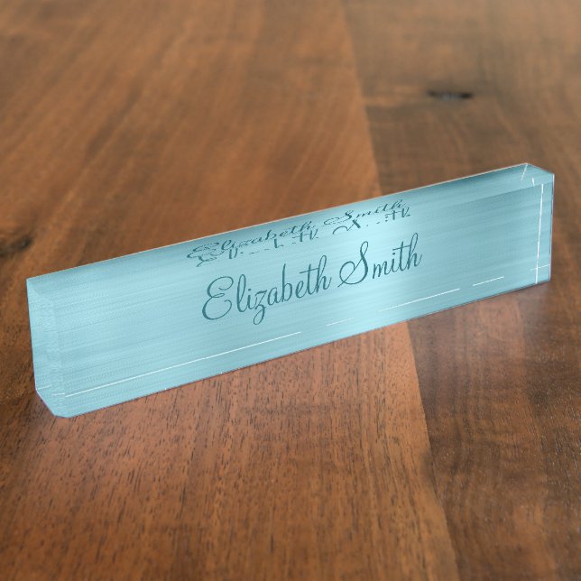 Girly Robin Egg Blue Faux Metallic Foil Nameplate (Side)
