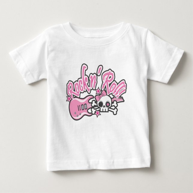 Girly Rock n' Roll Skull Baby T-Shirt (Front)