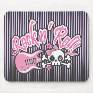 Girly Rock n' Roll Skull Mouse Pad