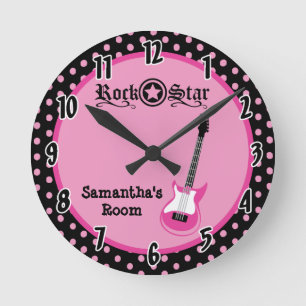Girly Rock Star Pink Guitar Personalised Clock