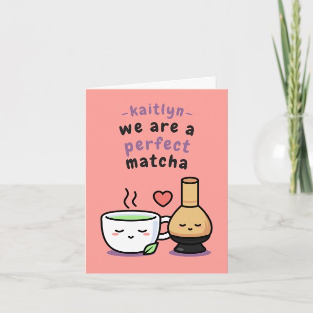 Girly Romantic Matcha Tea Drawing Valentine's Day Card (Front)