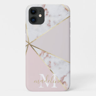 Girly Rose Gold Blush Geometric Monogram iPhone 11 iPhone 11 Case