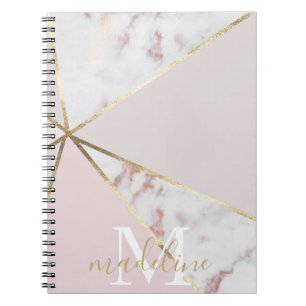 Girly Rose Gold Blush Geometric Monogrammed Notebook