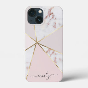 Girly Rose Gold Blush Geometric Name Modern  iPhone 13 Mini Case
