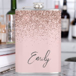 Girly Rose Gold Blush Pink Glitter Monogram Hip Flask<br><div class="desc">Girly Rose Gold - Blush Pink Sparkle Glitter Brushed Metal Monogram Name and Initial Party Flask. This makes the perfect sweet 16 birthday,  wedding,  bridal shower,  anniversary,  baby shower or bachelorette party gift for someone that loves glam luxury and chic styles.</div>