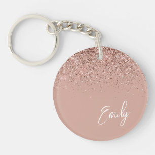 Girly Rose Gold Blush Pink Glitter Monogram Keycha Key Ring