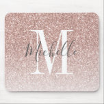 Girly Rose Gold Blush Pink Glitter Monogram Name Mouse Pad<br><div class="desc">Personalised Rose Gold Pink Glitter White Monogram Script Name. Elke Clarke © Customise it with your name and monogram for a chic girly unique design.</div>