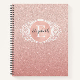 Girly Rose Gold Blush Pink Glitter Monogram Name Notebook