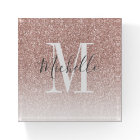 Girly Rose Gold Blush Pink Glitter Monogram Name