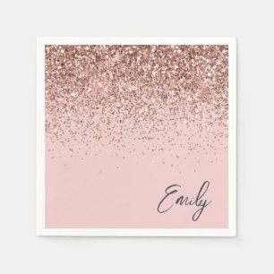 Girly Rose Gold Blush Pink Glitter Monogram Napkin