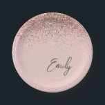 Girly Rose Gold - Blush Pink Glitter Monogram Paper Plate<br><div class="desc">Rose Gold - Blush Pink Sparkle Glitter Monogram Name and Initial Party Plates. This makes the perfect sweet 16 birthday,  wedding,  bridal shower,  anniversary,  baby shower or bachelorette party gift for someone that loves glam luxury and chic styles.</div>