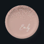 Girly Rose Gold - Blush Pink Glitter Monogram Paper Plate<br><div class="desc">Rose Gold - Blush Pink Sparkle Glitter Monogram Name and Initial Party Plates. This makes the perfect sweet 16 birthday,  wedding,  bridal shower,  anniversary,  baby shower or bachelorette party gift for someone that loves glam luxury and chic styles.</div>