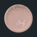 Girly Rose Gold - Blush Pink Glitter Monogram Paper Plate<br><div class="desc">Rose Gold - Blush Pink Sparkle Glitter Monogram Name and Initial Party Plates. This makes the perfect sweet 16 birthday,  wedding,  bridal shower,  anniversary,  baby shower or bachelorette party gift for someone that loves glam luxury and chic styles.</div>