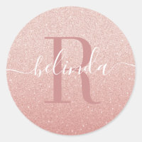 Girly Rose Gold Blush Pink Monogram Name