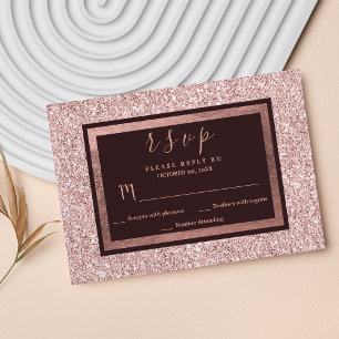 Girly rose gold burgundy glitter RSVP Card