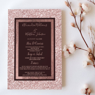 Girly rose gold burgundy glitter Wedding Menu