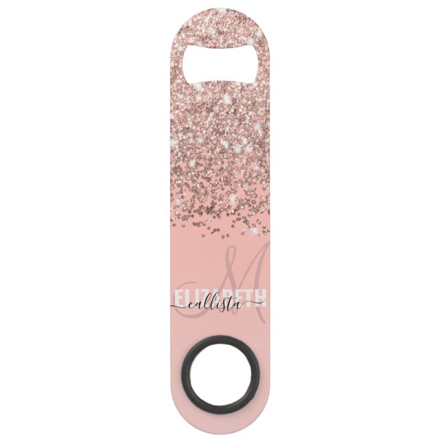 Girly Rose Gold Confetti Pink Gradient Monogram (Front)