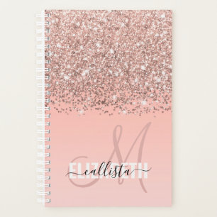 Girly Rose Gold Confetti Pink Gradient Monogram Planner