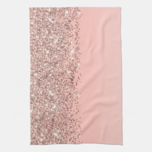 Girly Rose Gold Confetti Pink Gradient Ombre Tea Towel