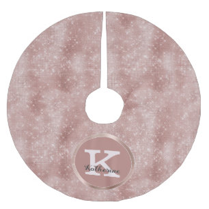 Girly Rose Gold Cute Diamond Sparkle Monogram Name Brushed Polyester Tree Skirt