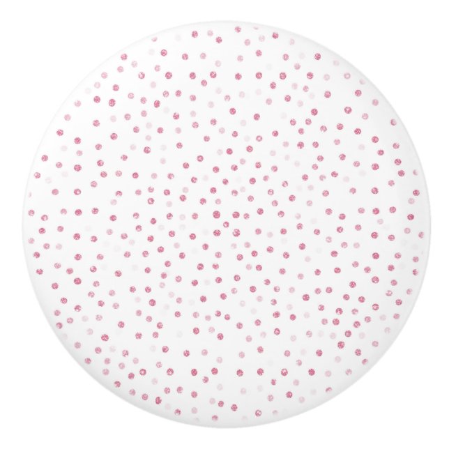 Girly Rose Gold Dots Confetti White Design Ceramic Knob (Front)