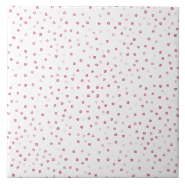 Girly Rose Gold Dots Confetti White Design Ceramic Tile (Front)