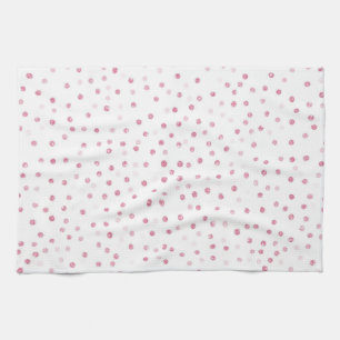 Girly Rose Gold Dots Confetti White Design Tea Towel