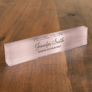 Girly Rose Gold Faux Foil Nameplate