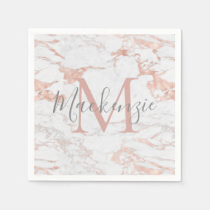 Girly Rose Gold Foil Marble Monogram Napkin