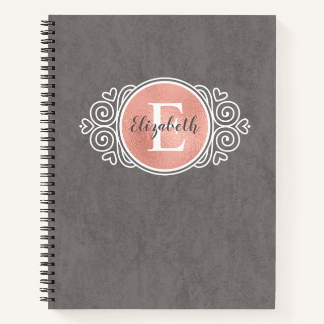 Girly Rose Gold Foil Monogram Name Notebook (Front)