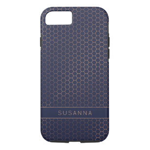 Girly Rose Gold Foil Navy Hexagon Geometric Case-Mate iPhone Case