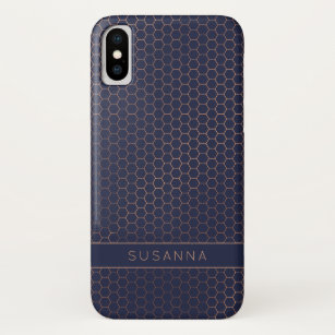 Girly Rose Gold Foil Navy Hexagon Geometric Case-Mate iPhone Case