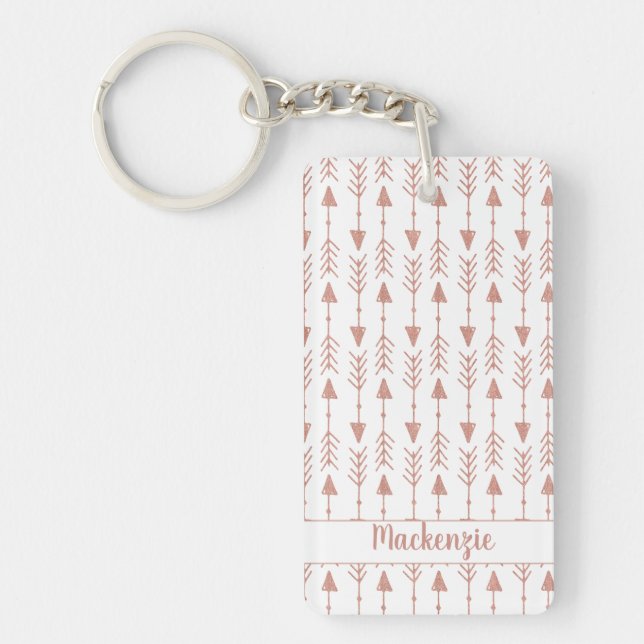 Girly Rose Gold Foil Style Tribal Arrows Photo Key Ring (Front)