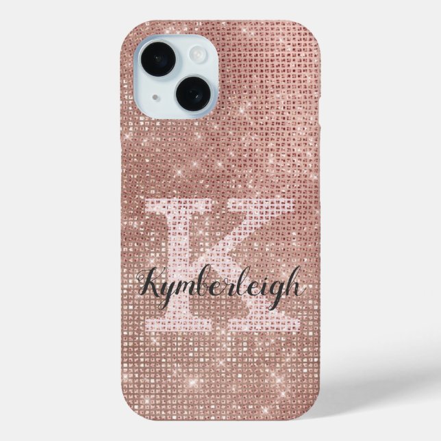 Girly Rose Gold Glam Glitter Sparkle Monogram Name Case-Mate iPhone Case (Back)