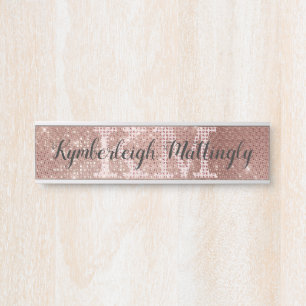 Girly Rose Gold Glam Glitter Sparkle Monogram Name Door Sign