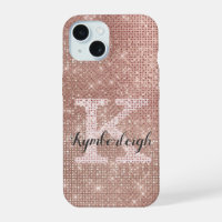 Girly Rose Gold Glam Glitter Sparkle Monogram Name