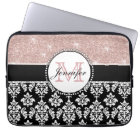 Girly Rose Gold Glitter Black Damask Monogrammed