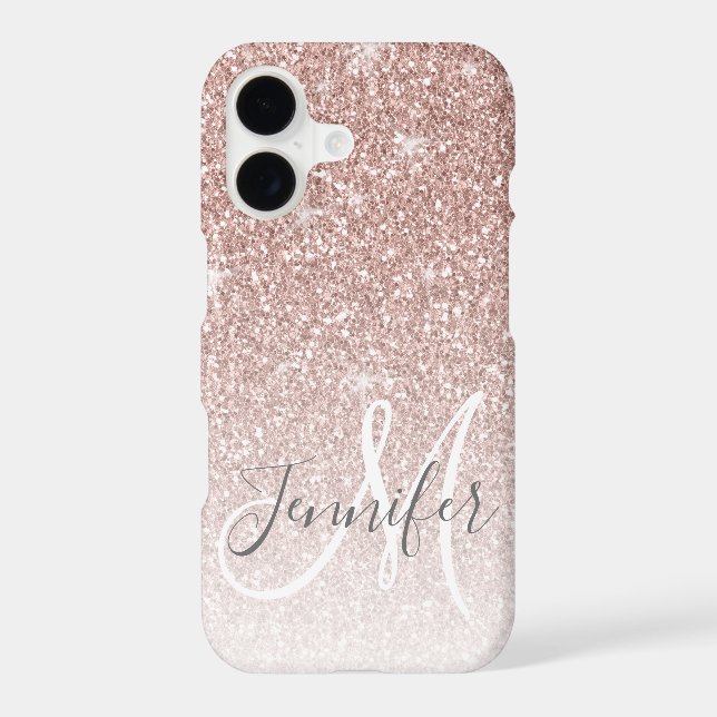 Girly Rose Gold Glitter Blush Monogram Name (Back)