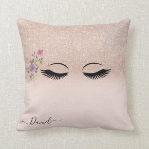Girly Rose Gold Glitter Blush Monogram Name  Cushion