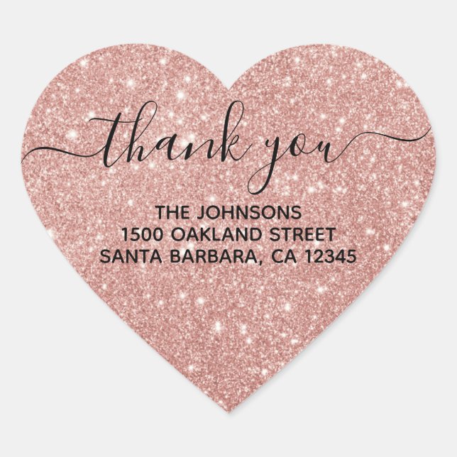 Girly Rose Gold Glitter Blush Pink Thank You Heart Sticker (Front)
